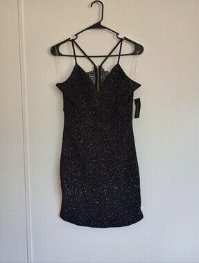 Honey Peach Shimmery Black Mini Dress Size Medium NWT